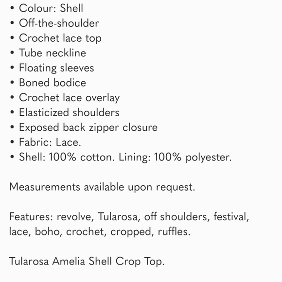 Tularosa Amelia Crop Top Shell Size S - Picture 7 of 8